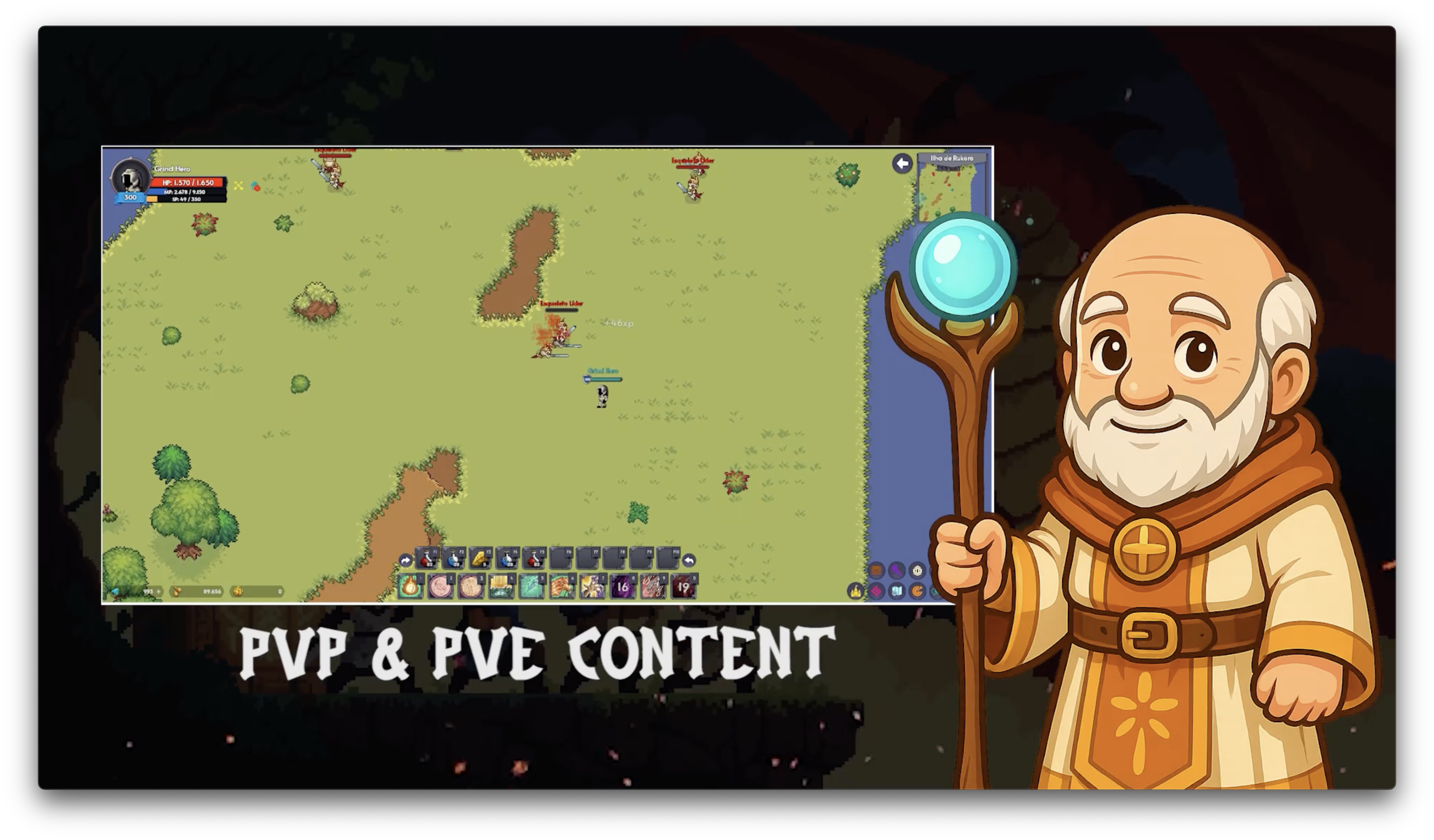 Combate PvP e PvE em Grind Hero